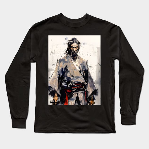 Japanese Ronin Samurai: I Play Alone on a Dark Background Long Sleeve T-Shirt by Puff Sumo